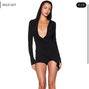 Black Long Sleeve Plunge Bodysuit
